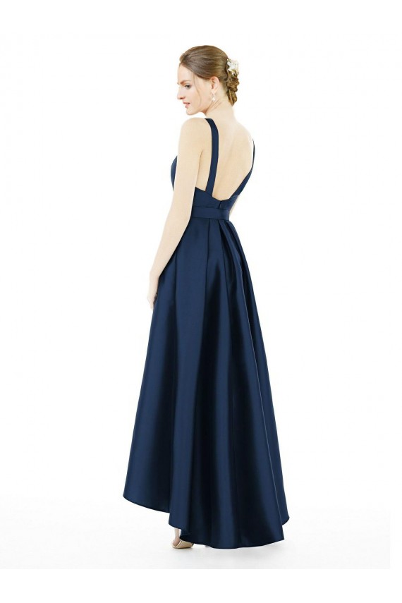 Buy Full Length Sleeveless Long Satin Bridesmaid Dress with High Low Hem Detail UK