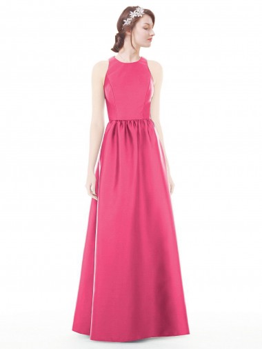 Buy Jewel Neck Keyhole Back Sleek Long Satin Bridesmaid Dress UK