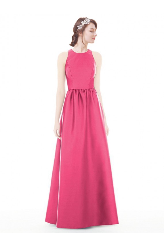 Buy Jewel Neck Keyhole Back Sleek Long Satin Bridesmaid Dress UK