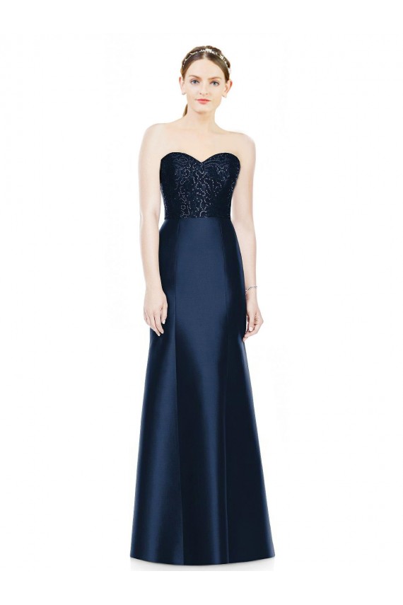 Buy Full Length Strapless Satin Bridesmaid Dress with Lace Sweetheart Neckline UK