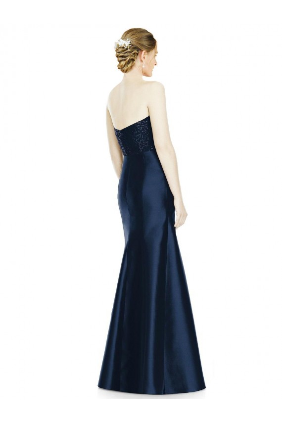 Buy Full Length Strapless Satin Bridesmaid Dress with Lace Sweetheart Neckline UK