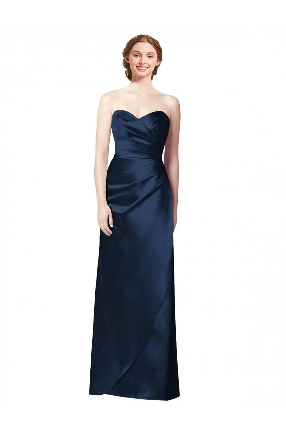 Buy Faux Wrap A-Line Long Satin Bridesmaid Dress with Draped Bodice UK