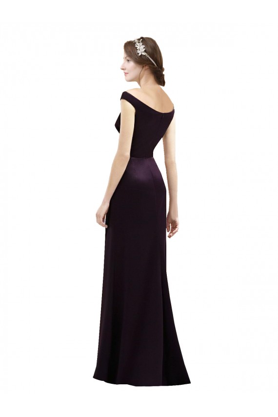 Buy Off The Shoulder Long Satin Bridesmaid Dress with Asymmetrical Pleated Bodice UK