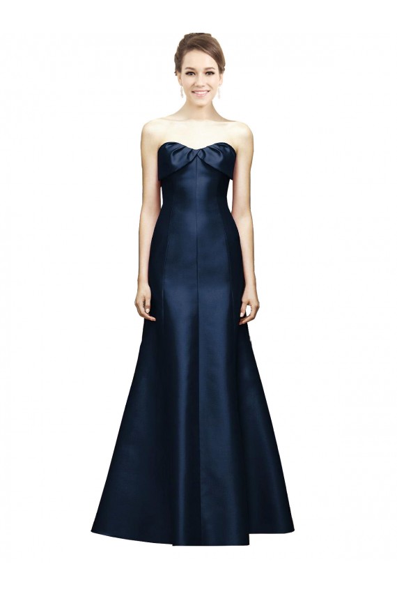 Buy Long Strapless Satin Bridesmaid Dress with Pleated Cuff Neckline UK