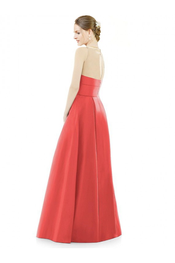 Buy Sheer V-Neck Tulle Illusion Long Satin Bridesmaid Dress UK