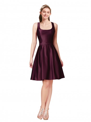 Buy Classic Cocktail Knee Length Satin Bridesmaid Dress / Prom Dress with V Back and Bow Detail UK