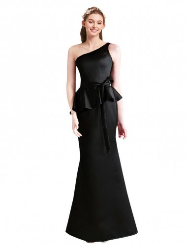 Buy Long One Shoulder Satin Bridesmaid Dress with Bow Ties UK