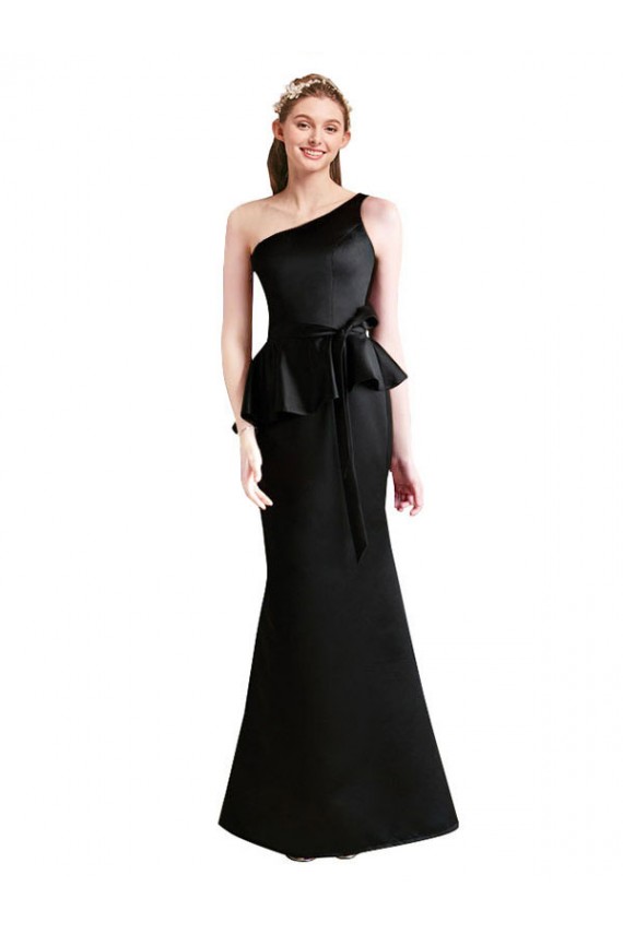 Buy Long One Shoulder Satin Bridesmaid Dress with Bow Ties UK