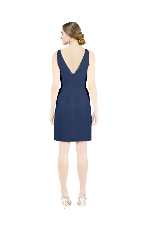 Buy Deep V-Neck Short Knee Length Satin Cocktail Bridesmaid Dress with Slimming Pleats UK
