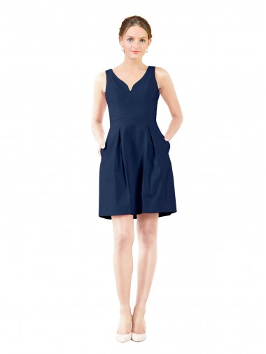 Buy V-Neck A-Line Satin Cocktail Bridesmaid Dress with Pockets UK