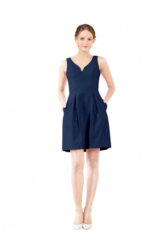 Buy V-Neck A-Line Satin Cocktail Bridesmaid Dress with Pockets UK