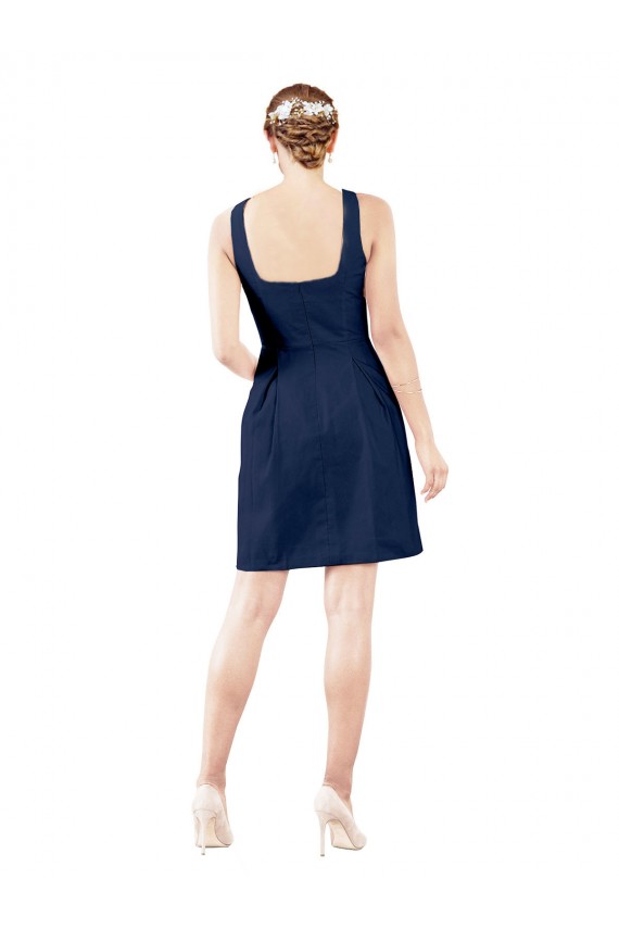 Buy V-Neck A-Line Satin Cocktail Bridesmaid Dress with Pockets UK