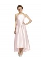 Buy Long High-Low Halter Satin Bridesmaid Dress with Criss-Cross Back UK
