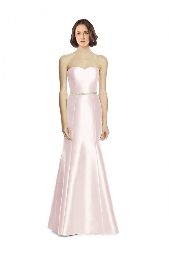 Buy Long Sweetheart Satin Bridesmaid Dress with Slim Beaded Sash UK