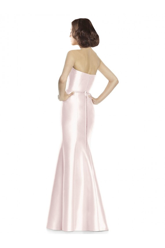 Buy Long Sweetheart Satin Bridesmaid Dress with Slim Beaded Sash UK