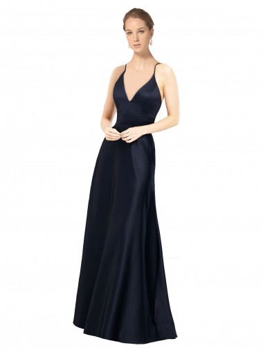 Buy Sexy Satin Bridesmaids Dress with Deep V-Neckline and Strappy Back UK