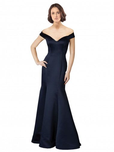 Buy Fit and Flare Satin Bridesmaid Dress / Prom Dress with Off the Shoulder Neckline UK