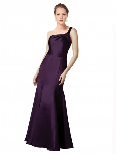 Buy Long Ruched Neckline One Shoulder Satin Bridesmaid Dress / Prom Dress UK