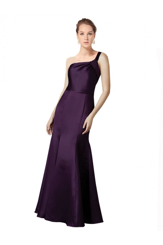 Buy Long Ruched Neckline One Shoulder Satin Bridesmaid Dress / Prom Dress UK
