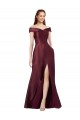 Buy Long Off the Shoulder Formal Satin Bridesmaid Dress / Prom Dress with Thigh-high Slit UK