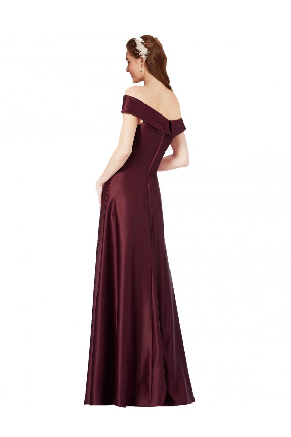 Buy Long Off the Shoulder Formal Satin Bridesmaid Dress / Prom Dress with Thigh-high Slit UK
