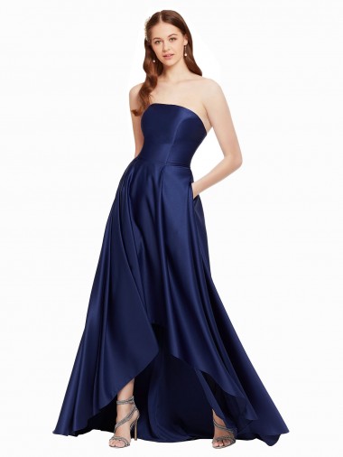 Buy High Low Strapless Formal Satin Bridesmaid Dress / Prom Dress with Pockets UK