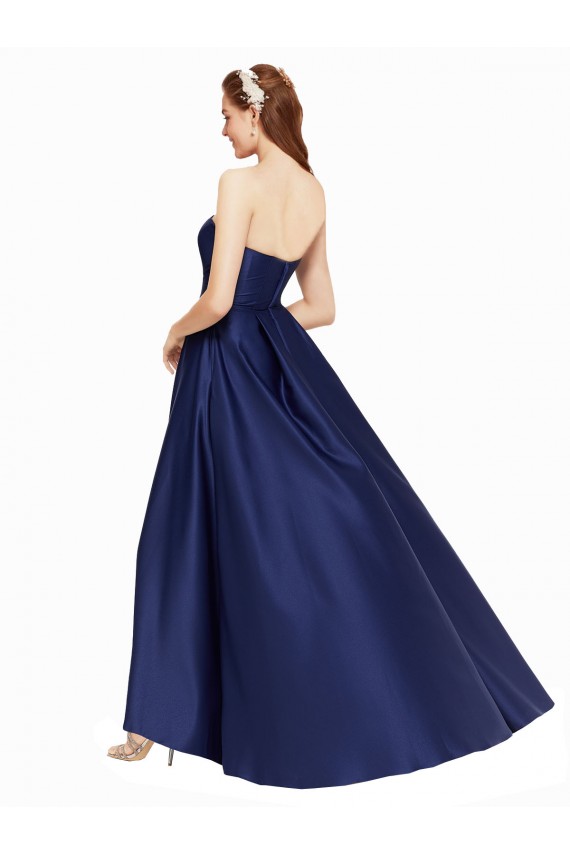 Buy High Low Strapless Formal Satin Bridesmaid Dress / Prom Dress with Pockets UK