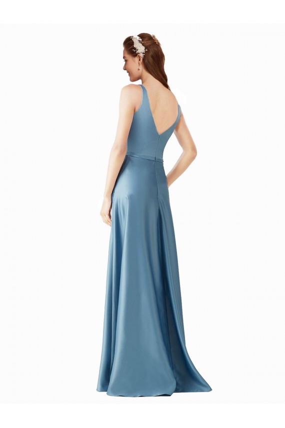 Buy Classic Satin V-Neck A-Line Bridesmaids Dress with Pockets UK