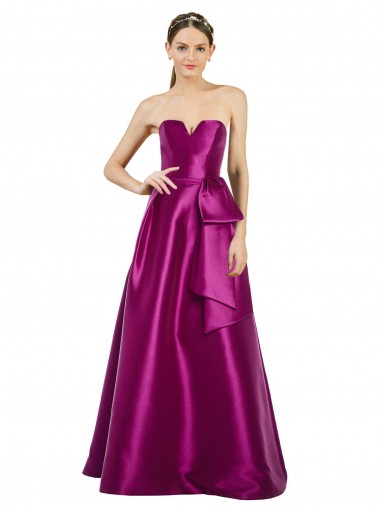 Buy Sleeveless V-Neck Long Satin Bridesmaid Dress / Prom Dress with Bow Waist UK