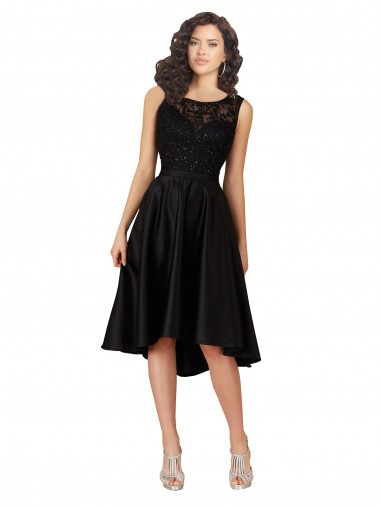 Buy Short High Low Satin Cocktail Bridesmaid Dress with a Beaded and Embroidered Bodice UK