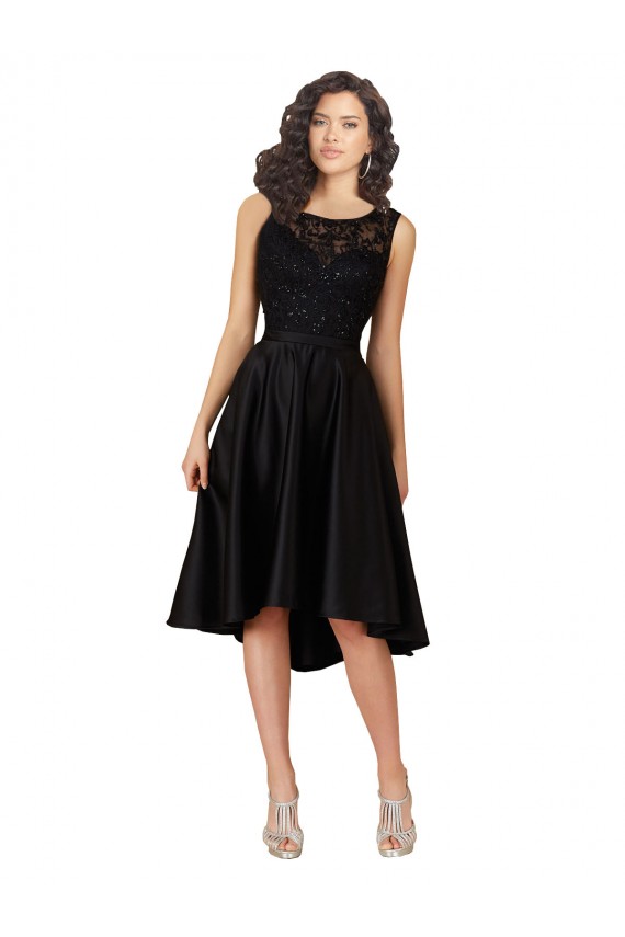 Buy Short High Low Satin Cocktail Bridesmaid Dress with a Beaded and Embroidered Bodice UK