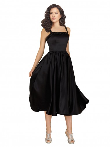 Buy Short Cocktail Length Square Neck Satin Bridesmaid Dress / Prom Dress with Beading UK