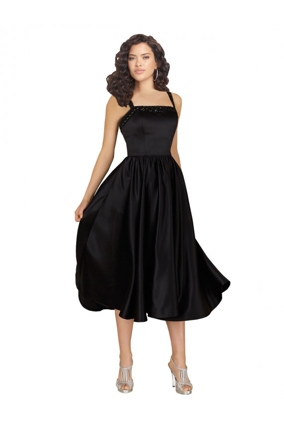 Buy Short Cocktail Length Square Neck Satin Bridesmaid Dress / Prom Dress with Beading UK