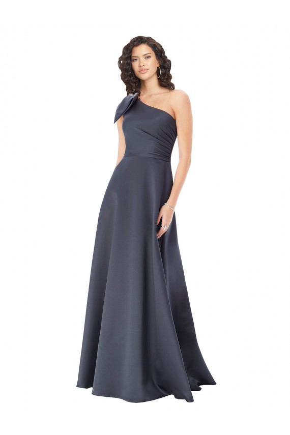 Buy Rouched One Shoulder Floor Length Formal Satin Bridesmaid Dress / Prom Dress with Bow UK