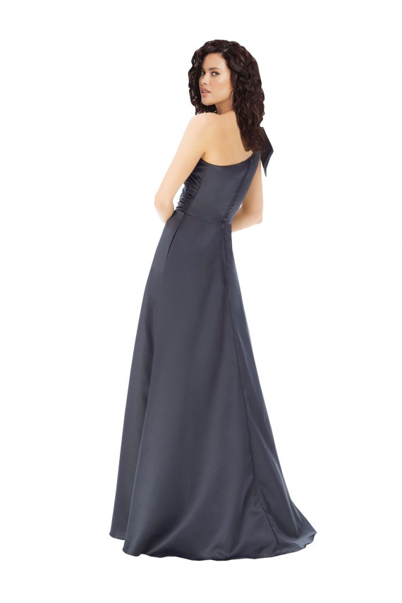 Buy Rouched One Shoulder Floor Length Formal Satin Bridesmaid Dress / Prom Dress with Bow UK