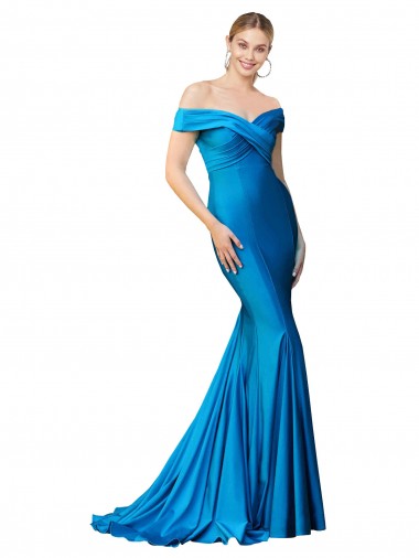 Buy Off the Shoulder Long Chapel Train Formal Satin Bridesmaid Dress / Prom Dress UK