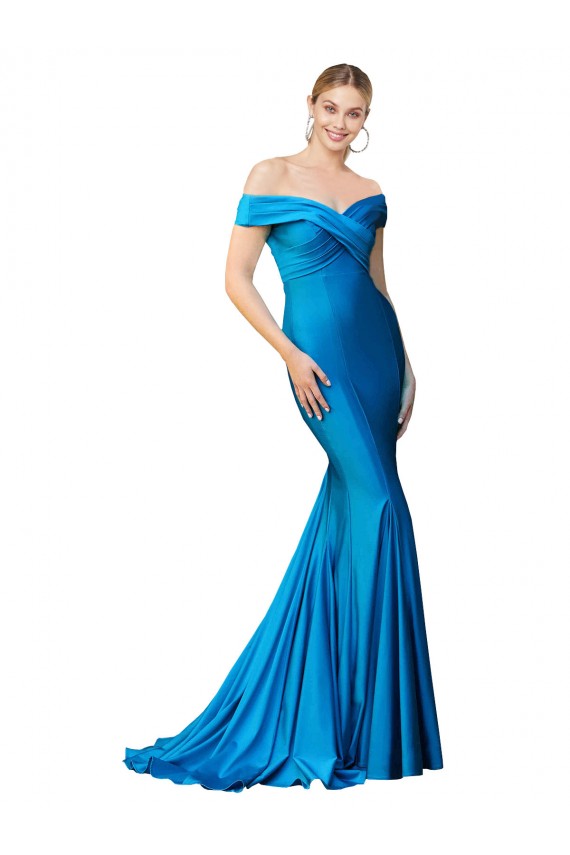 Buy Off the Shoulder Long Chapel Train Formal Satin Bridesmaid Dress / Prom Dress UK