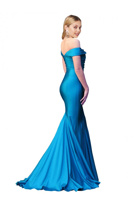Buy Off the Shoulder Long Chapel Train Formal Satin Bridesmaid Dress / Prom Dress UK