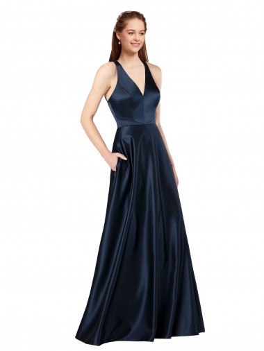 Buy Long Formal Satin Bridesmaid Gown with Halter Neckline UK