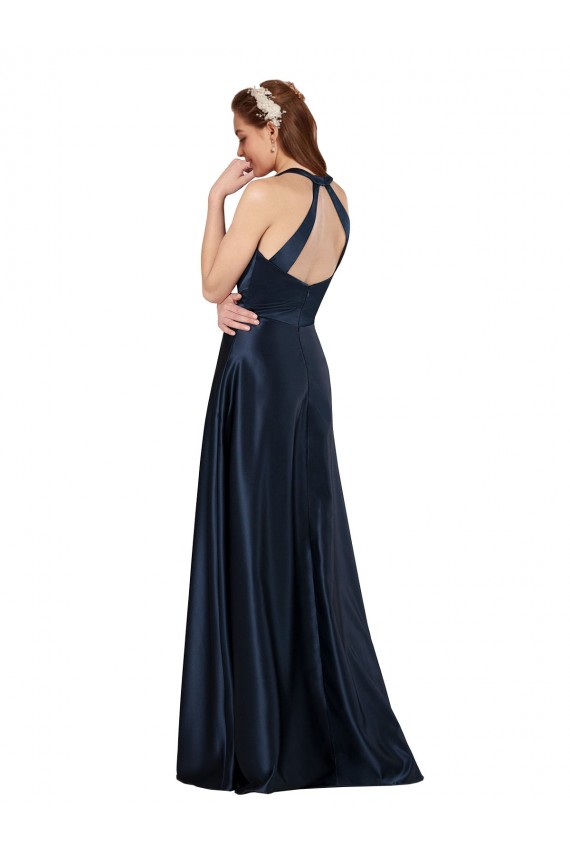 Buy Long Formal Satin Bridesmaid Gown with Halter Neckline UK