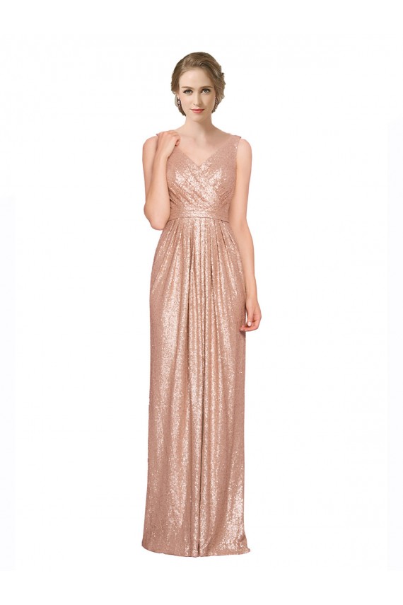 Buy Draped V-Neck Striking Sheath Floor Length Formal Sequin Bridesmaid Dress / Prom Dress UK