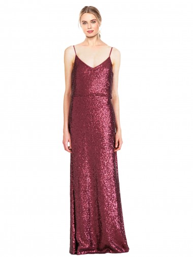 Buy High Neck Halter Long Slim Formal Sequin Bridesmaid Dress / Prom Dress with V-Neck and Blouson Bodice UK