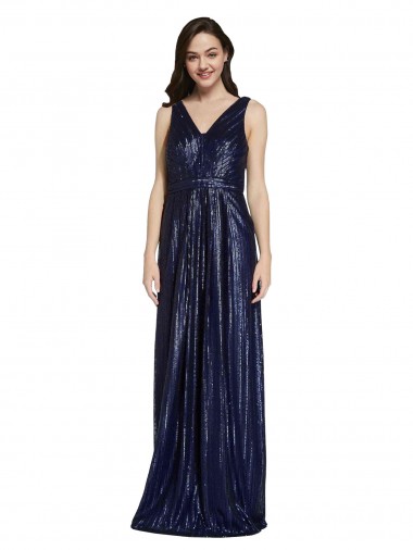 Buy Long V-Neck Sparking Formal Sequin Bridesmaid Dress / Prom Dress with Low V-Back UK