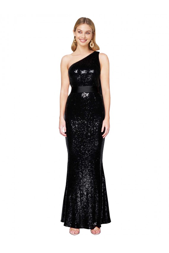 Buy Draped One Shoulder Long Full Length Formal Sequin Bridesmaid Dress / Prom Dress UK