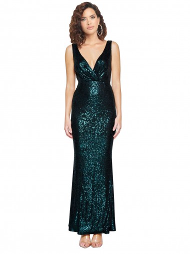 Buy V-Neck Full Length Formal Sequin Bridesmaid Dress / Prom Dress with Draped Back UK