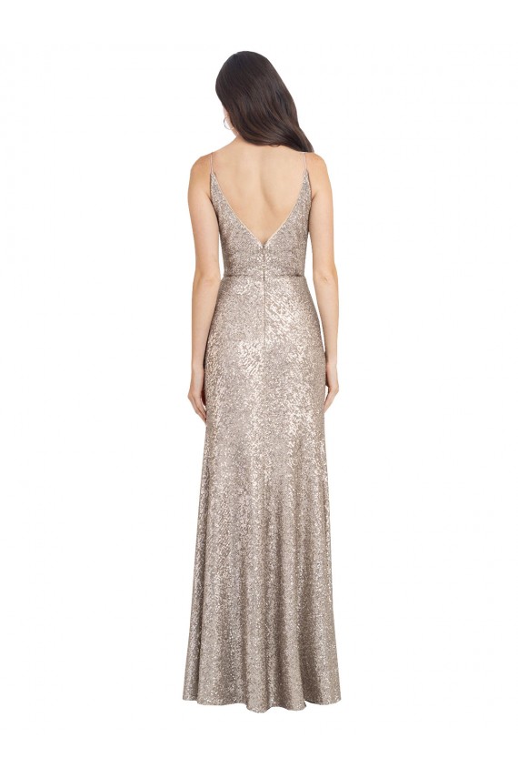 Buy V-Neck Fully Sequin Formal Bridesmaid Dress / Prom Dress with V-Back and Front Slit UK