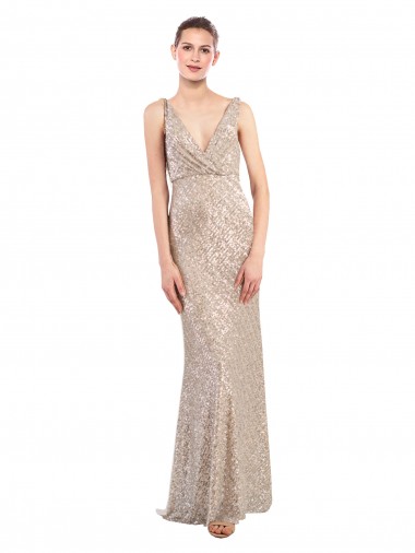 Buy Faux Surplice V-Neck Slim Formal Sparkling Sequin Bridesmaid Dress / Prom Dress UK