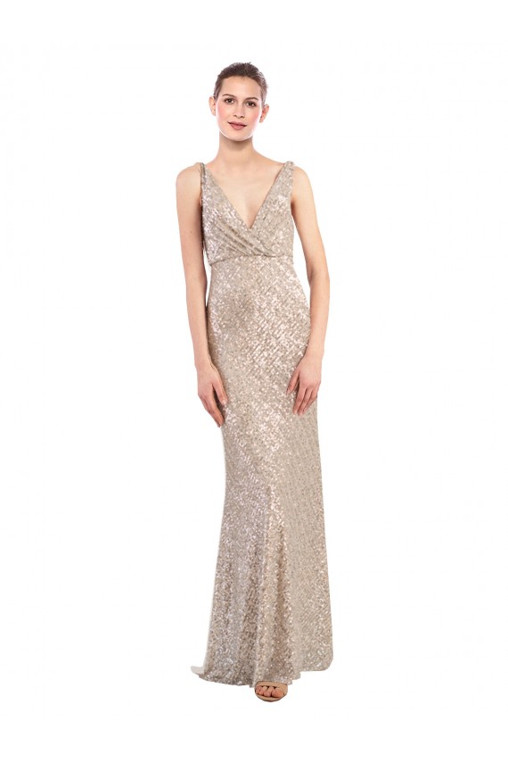 Buy Faux Surplice V-Neck Slim Formal Sparkling Sequin Bridesmaid Dress / Prom Dress UK