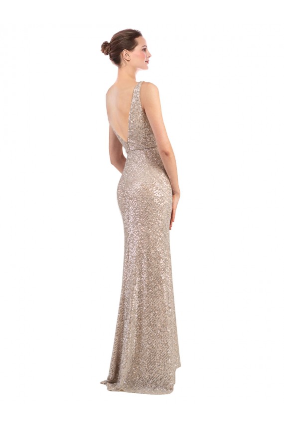 Buy Faux Surplice V-Neck Slim Formal Sparkling Sequin Bridesmaid Dress / Prom Dress UK