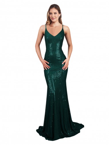 Buy Fishtail Shaped V-Neck Open Back Long Formal Sequin Bridesmaid Dress / Prom Dress UK